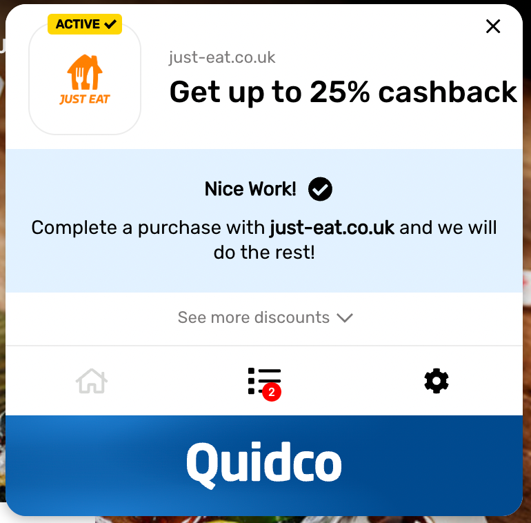 Quidco Cashback Reminder browser extension confirmation